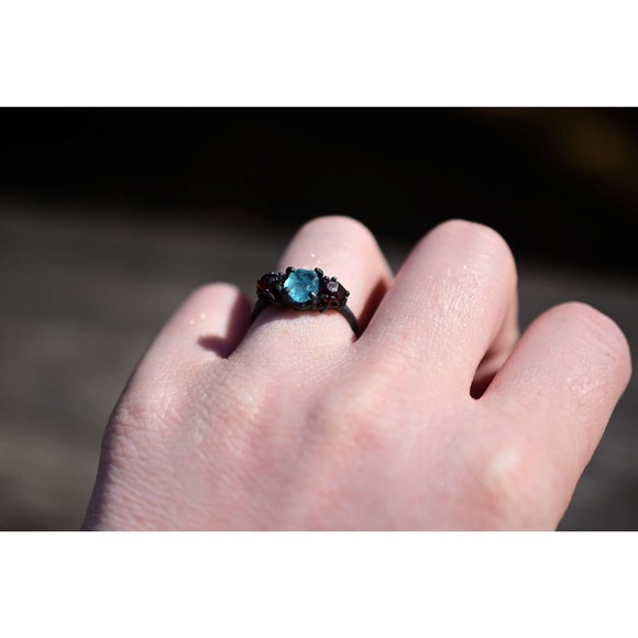 Raw Aquamarine Engagement Ring Rough Natural Uncut Gemstone Promise Ring - Picture 2 of 8